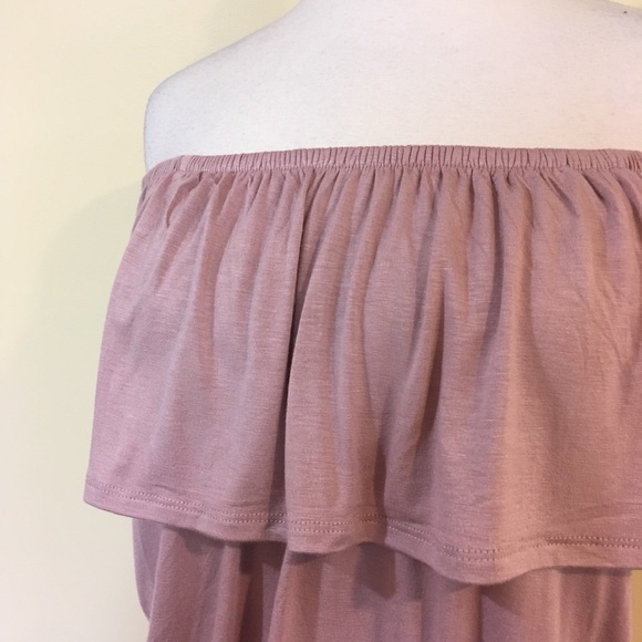 Off Shoulder Ruffled Overlay Lilac Jersey Romper - Picture 6 of 8